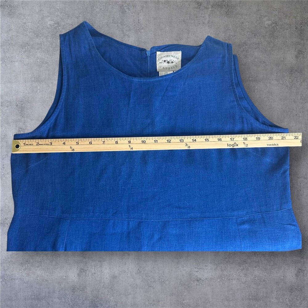 VTG COUNTRY WEAR CASUALS Blue Linen Sleeveless Maxi Embroider Dress Womens Sz L - Picture 8 of 15